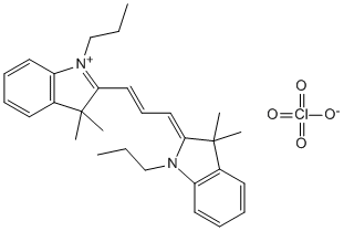 Molecular Structure of 194938-03-9 (3H-Indolium,2-[3-(1,3-dihydro-3,3-dimethyl-1-propyl-2H-indol-2-ylidene)-1-propenyl]-3,3-dimethyl-1-propyl-, perchlorate)